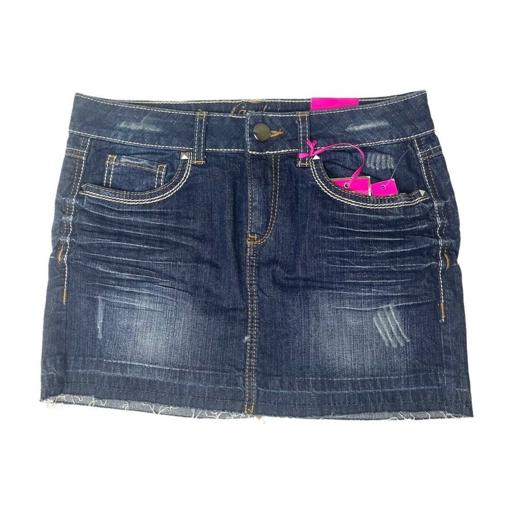 Vintage Y2k Denim Mini Skirt Womens Sz 5 Embroidered‎ Distressed